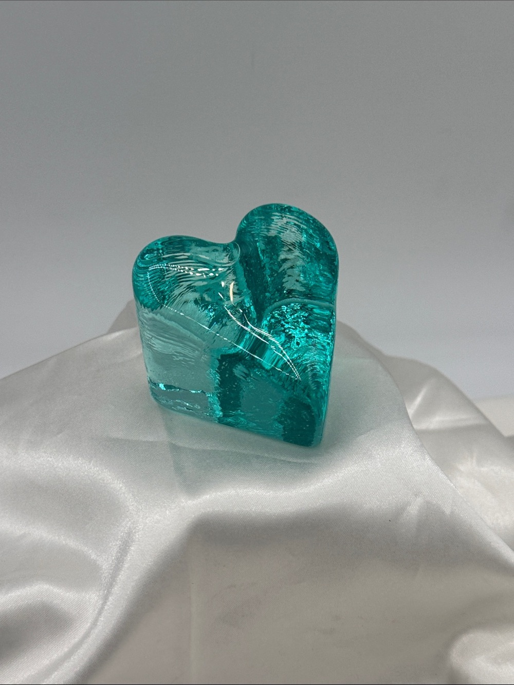 Fire and Light Handblown Teal Heart Glass Sculpture